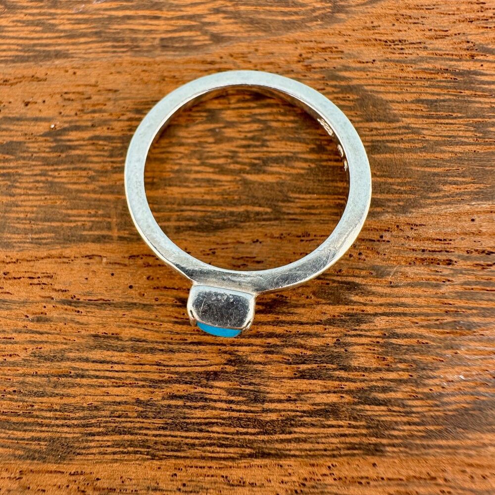 Vintage 925 Sterling Silver Turquoise Ring Square Minimalist Dainty Size 7.75" - Picture 7 of 12